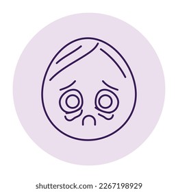 Oval blue crying character color line icon. Mascot of emotions. Pictogram for web page, mobile app, promo.