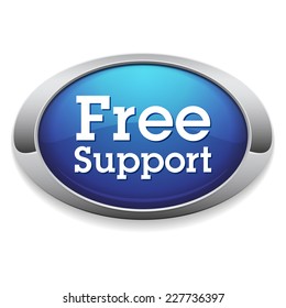 Oval blue free support button on white background