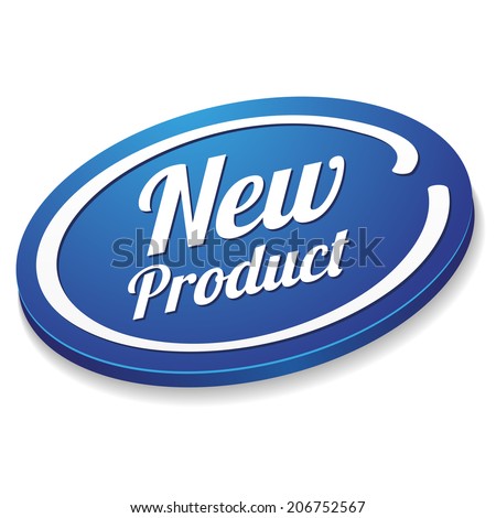 Oval blue new product button on white background