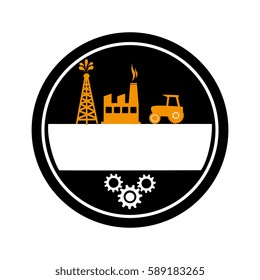 oval border with background silhouette oil extraction machine with factory radioactive materials
