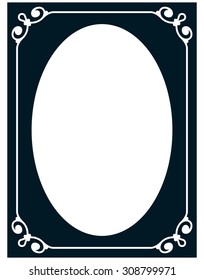 Oval border photo frame deco. Vector simple vertical line signboard
