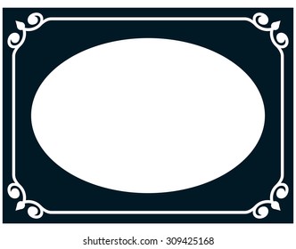 Oval border photo frame deco. Vector simple horizontal line signboard