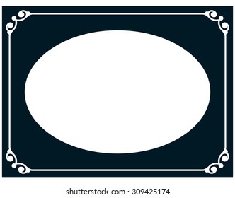 Oval border photo frame deco. Vector simple horizontal line signboard