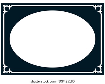 Oval border photo frame deco. Vector simple horizontal line signboard