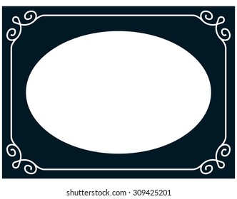 Oval border photo frame deco. Vector simple horizontal line signboard
