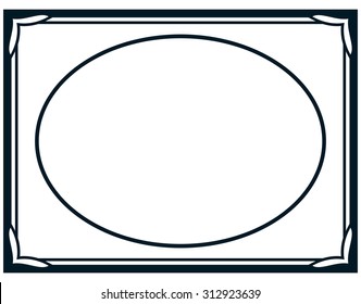Oval border photo frame deco. Vector simple horizontal line plaque