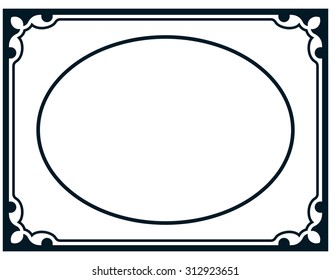 Oval border photo frame deco. Vector simple horizontal line plaque