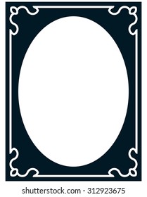 Oval border photo frame deco. Vector simple vertical line signboard