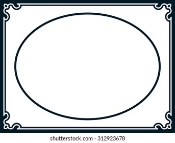 Oval border photo frame deco. Vector simple horizontal line plaque