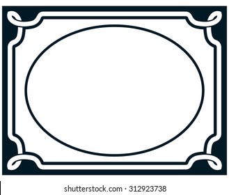 Oval border photo frame deco. Vector simple horizontal line plaque