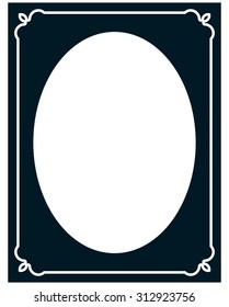 Oval border photo frame deco. Vector simple vertical line signboard