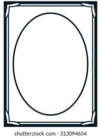 Oval border photo frame deco. Vector simple vertical line signboard
