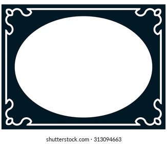 Oval border photo frame deco. Vector simple horizontal line plaque