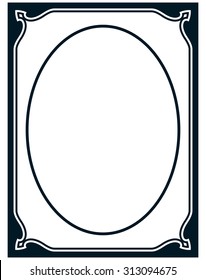 Oval border photo frame deco. Vector simple vertical line signboard