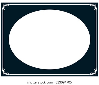 Oval border photo frame deco. Vector simple horizontal line plaque