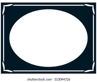Oval border photo frame deco. Vector simple horizontal line plaque
