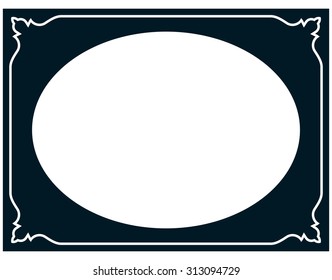 Oval border photo frame deco. Vector simple horizontal line plaque