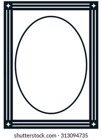 Oval border photo frame deco. Vector simple vertical line signboard