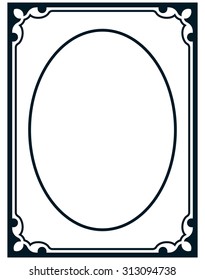 Oval border photo frame deco. Vector simple vertical line signboard