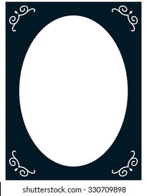 Oval border photo frame deco. Vector simple vertical line signboard