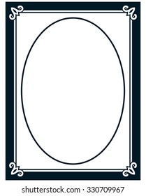 Oval border photo frame deco. Vector simple vertical line signboard