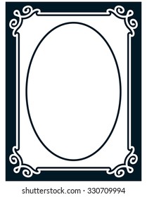 Oval border photo frame deco. Vector simple vertical line signboard