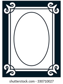 Oval border photo frame deco. Vector simple vertical line signboard