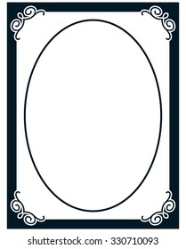 Oval border photo frame deco. Vector simple vertical line signboard