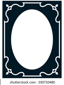Oval border photo frame deco. Vector simple vertical line signboard