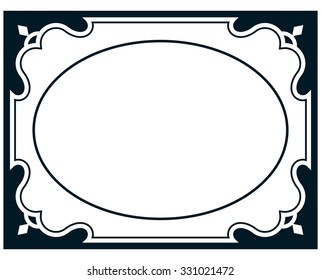 Oval border photo frame deco. Vector simple vertical line signboard