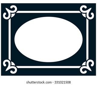 Oval border photo frame deco. Vector simple vertical line signboard