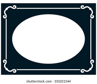 Oval border photo frame deco. Vector simple vertical line signboard