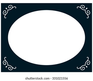 Oval border photo frame deco. Vector simple vertical line signboard