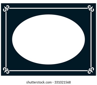 Oval border photo frame deco. Vector simple vertical line signboard