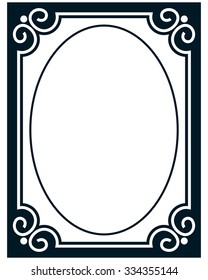 Oval border photo frame deco. Vector simple vertical line signboard