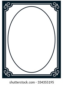 Oval border photo frame deco. Vector simple vertical line signboard