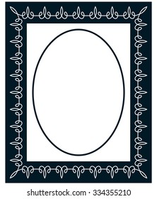 Oval border photo frame deco. Vector simple vertical line signboard