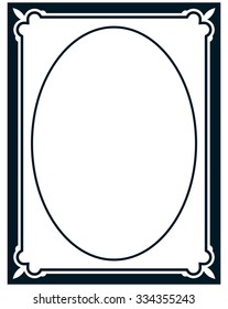 Oval border photo frame deco. Vector simple vertical line signboard