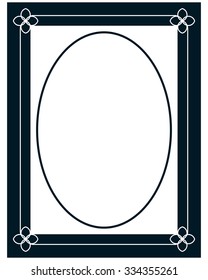 Oval border photo frame deco. Vector simple vertical line signboard