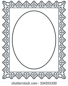 Oval border photo frame deco. Vector simple vertical line signboard