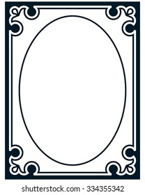 Oval border photo frame deco. Vector simple vertical line signboard