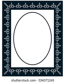 Oval border photo frame deco. Vector simple vertical line signboard