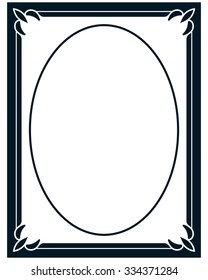 Oval border photo frame deco. Vector simple vertical line signboard