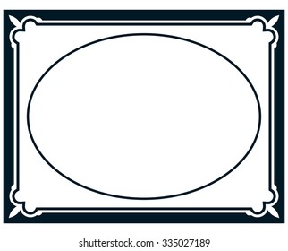 Oval border photo frame deco. Vector simple vertical line signboard