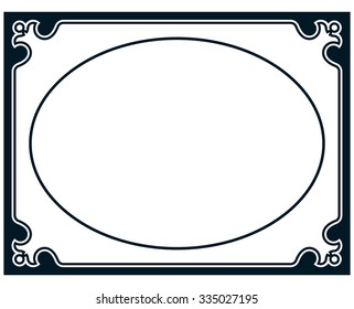 Oval border photo frame deco. Vector simple vertical line signboard
