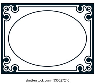 Oval border photo frame deco. Vector simple vertical line signboard