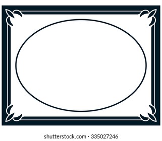 Oval border photo frame deco. Vector simple vertical line signboard