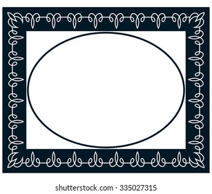 Oval border photo frame deco. Vector simple vertical line signboard