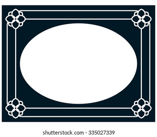 Oval border photo frame deco. Vector simple vertical line signboard