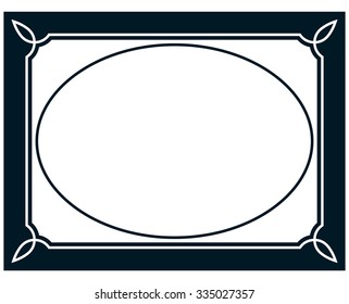 Oval border photo frame deco. Vector simple vertical line signboard